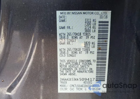 2019 Nissan Titan Sv из США, поврежденный, VIN 1N6AA1E53KN509417